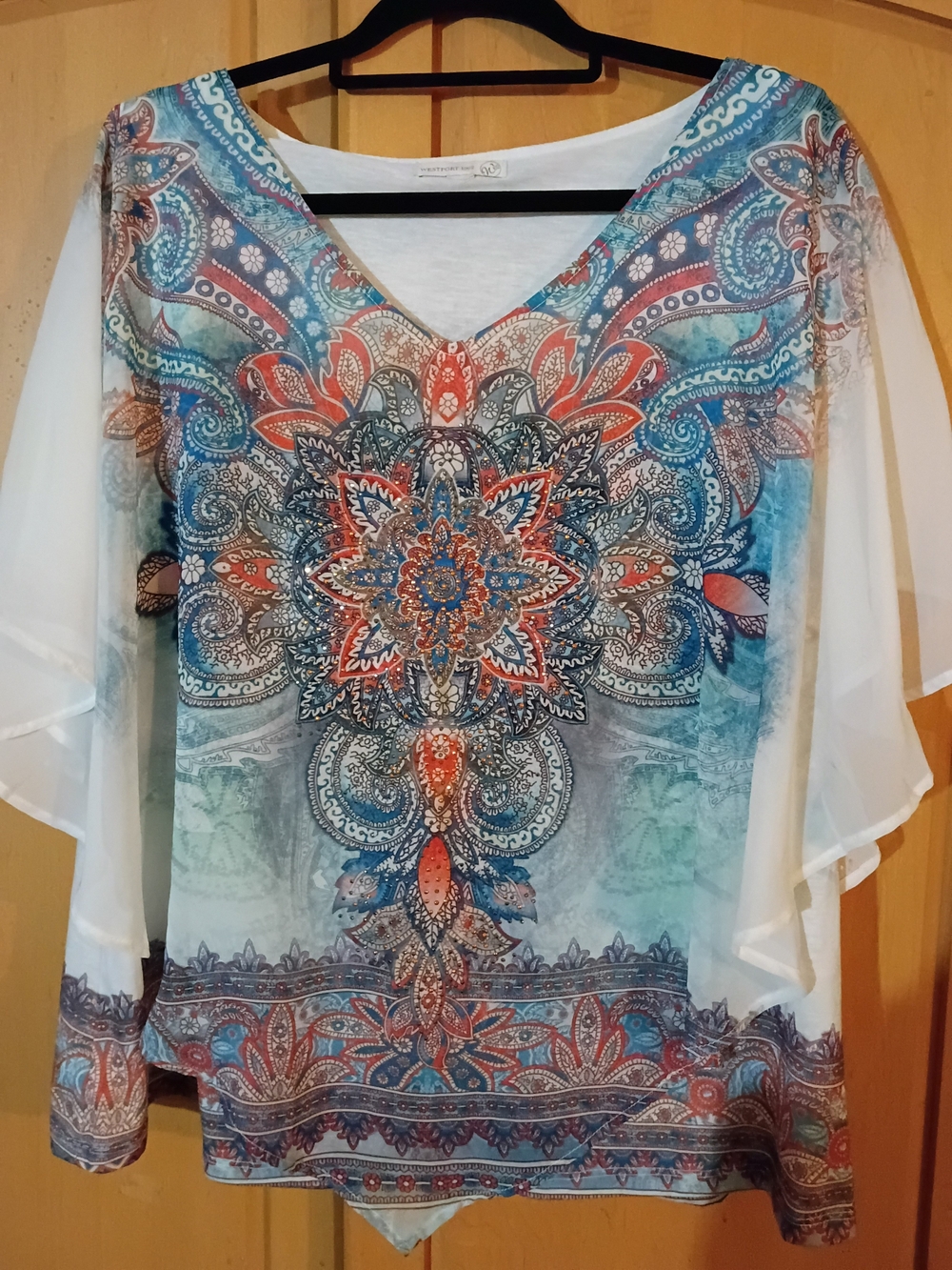Westport 1962 White Tunic with Blue & Orange Medallion Print